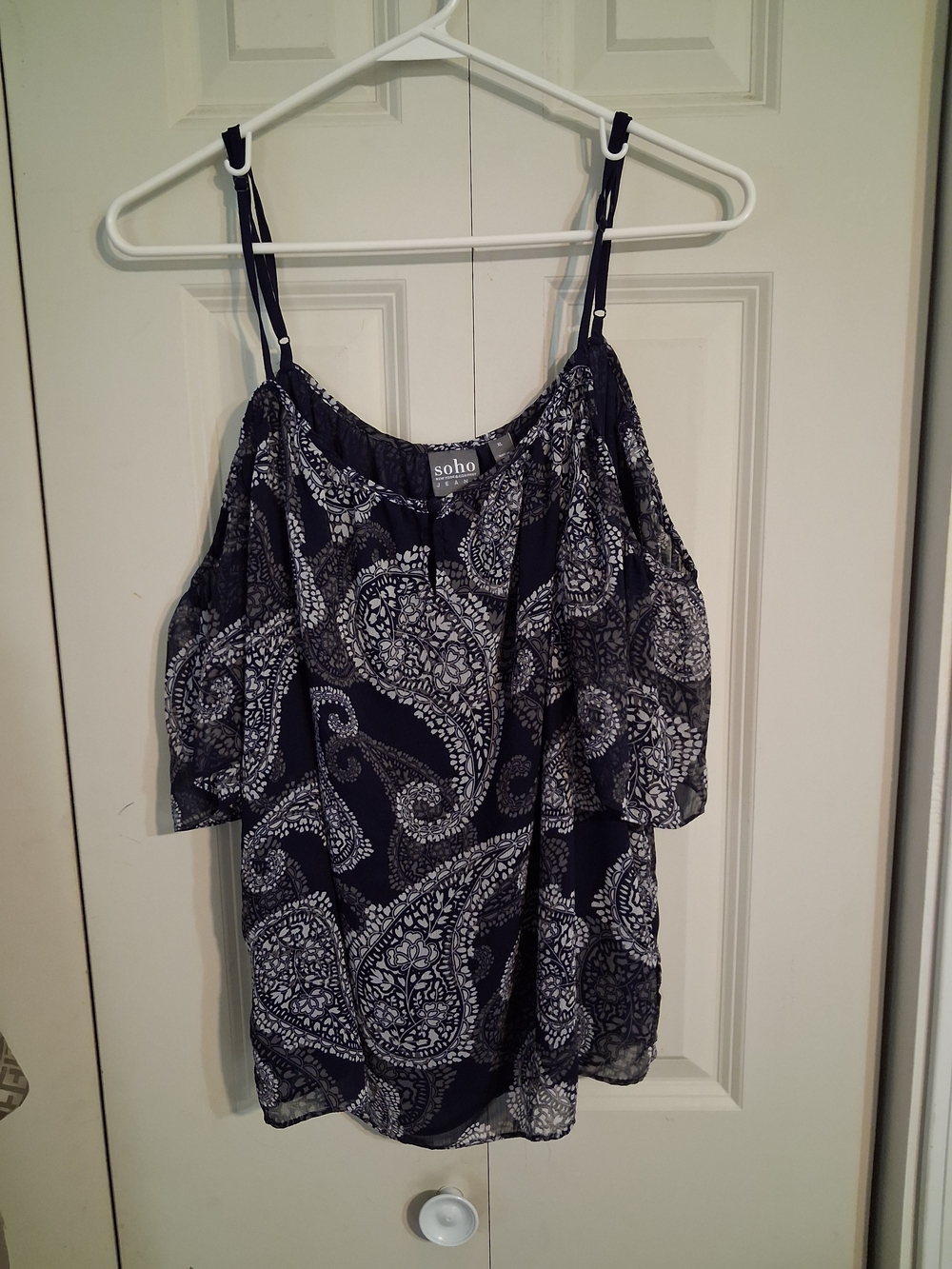 Soho Navy and White Paisley Cold-Shoulder Camisole